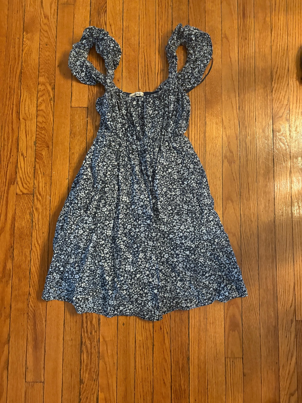 Abercrombie Floral A-Line Midi Skirt in Navy and White